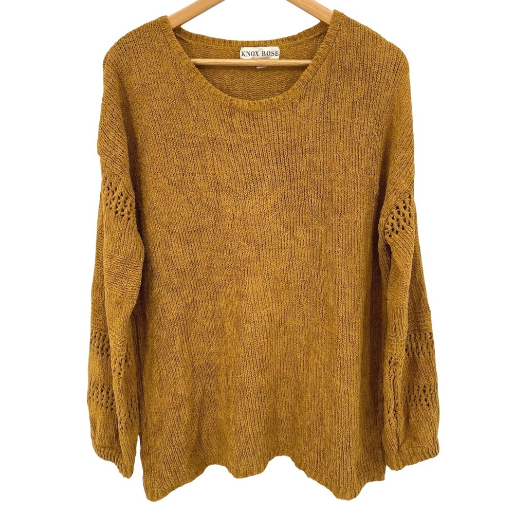 Knox Rose Womens Large Cable Knit Sweater Long Sleeve Round Neck Size L Boho